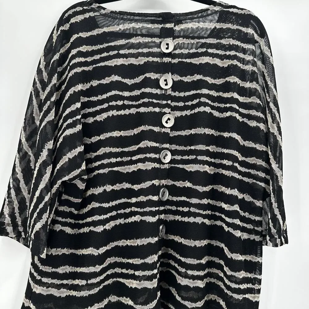 Ali Miles Top Shirt Tunic Womens 1X 1XL Black Mesh‎ Stripe back Buttons Art - Picture 6 of 12